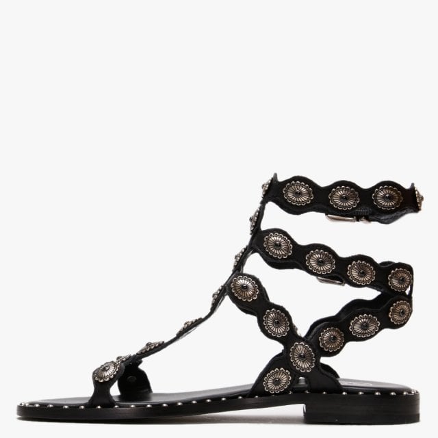 Ash Phoenix Black Leather Gladiator Sandals