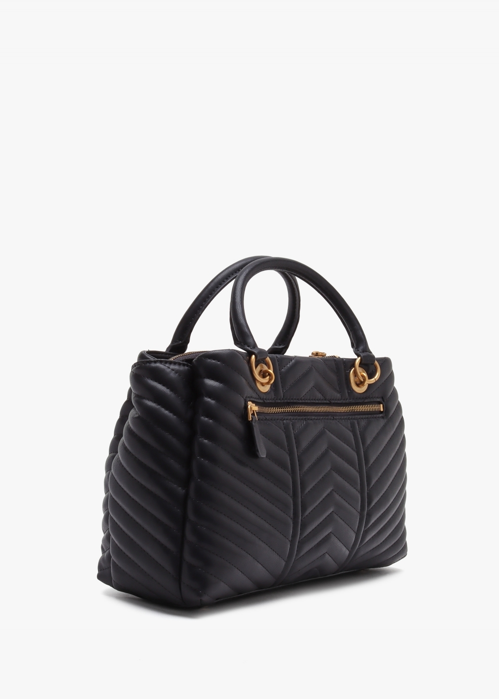 Lovide Girlfriend Black Chevron Quilted Satchel Bag